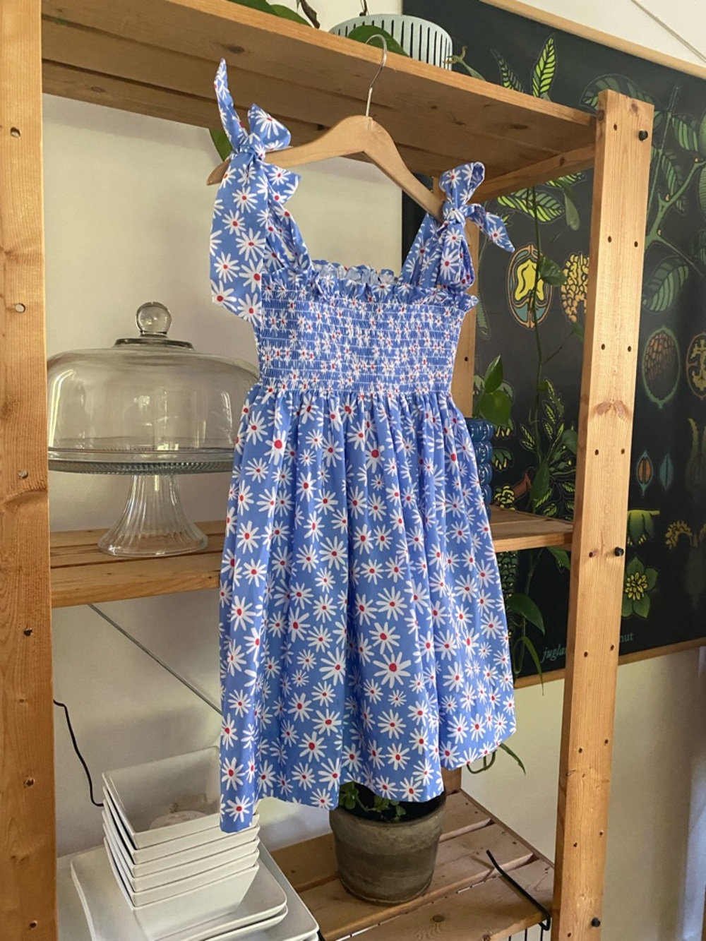 Cecil and Lou Blue Daisy Smocked Tie Shoulders Sun Dress 5t - Picture 4 of 12